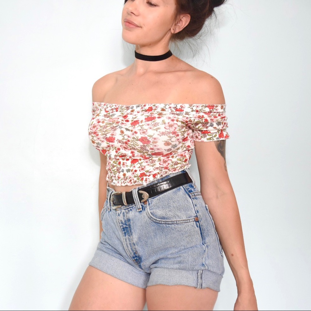 F21 Floral Off Shoulder Crop Top